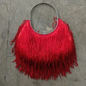 Red beads fringe party purse